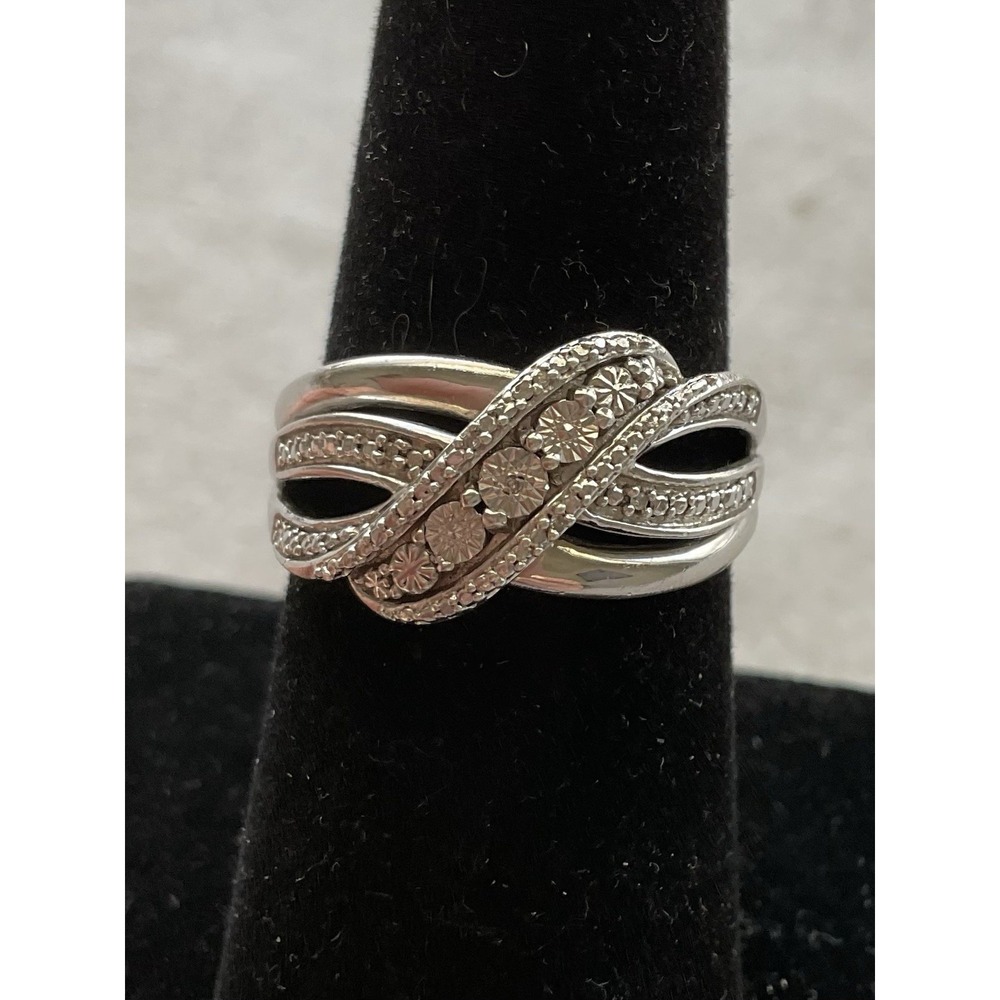 JWBR 925 Sterling Silver Diamond Accent Cross Over Ring Size 6.75 James Seymour